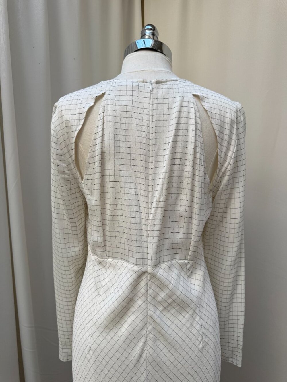 ASOS NWT White Grid Print Ruched Maxi Dress Open Back Wedding Guest Prom Size 10 - Picture 7 of 9